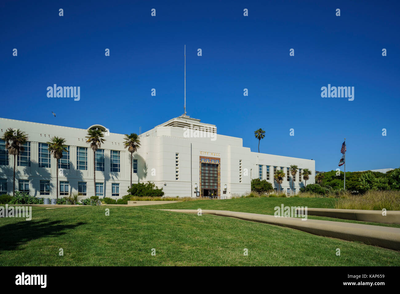 The beautiful Santa Monica City Hall at Los Angeles County, California