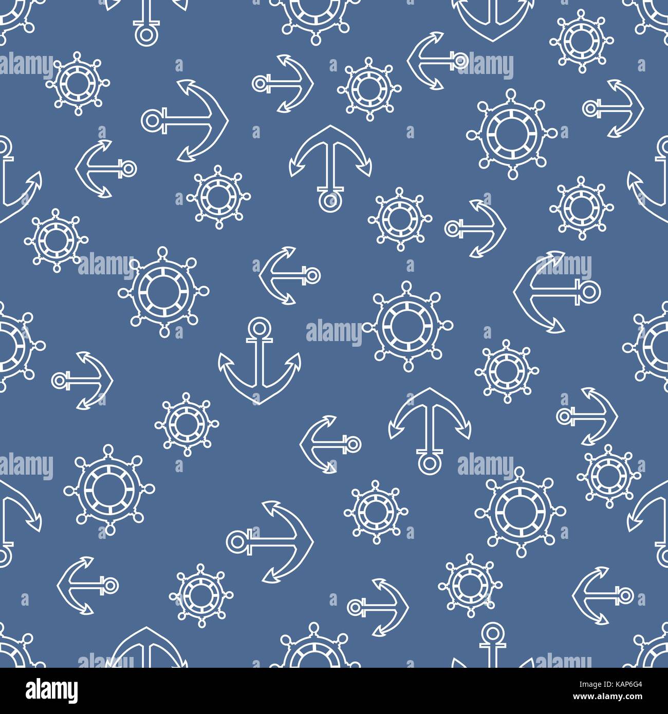 Cute seamless pattern with steering wheels and anchors. Marine theme ...