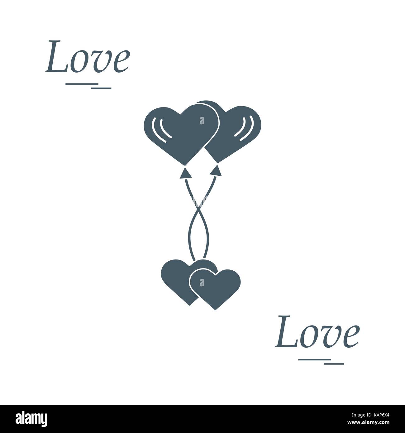 Cute vector illustration of love symbols heart air balloons icon and