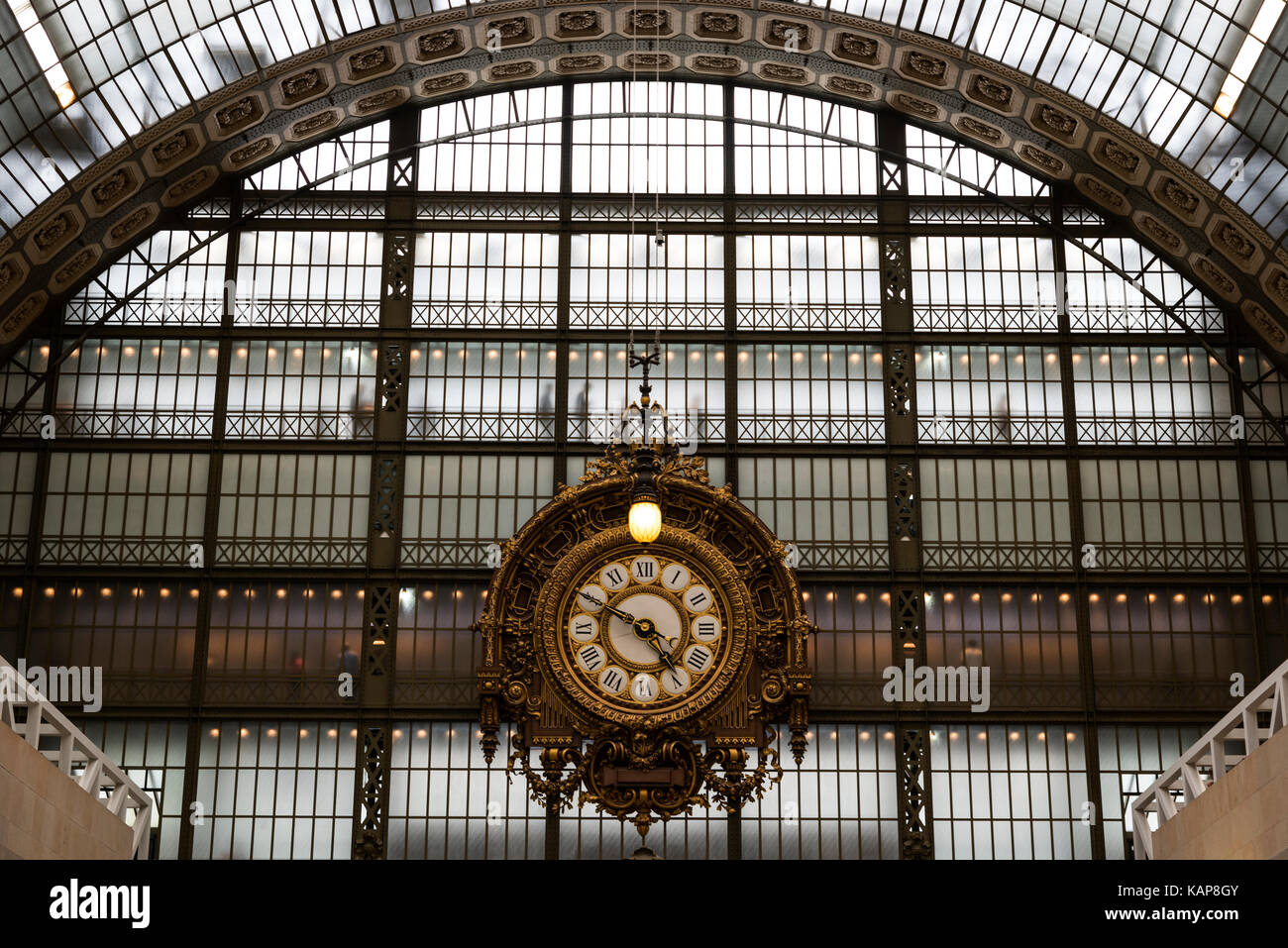 Musée d'Orsay Clock, Victor Laloux, Main Hall , Paris - France Housed in the former Gare d'Orsay, a Beaux-Arts railway station . Stock Photo