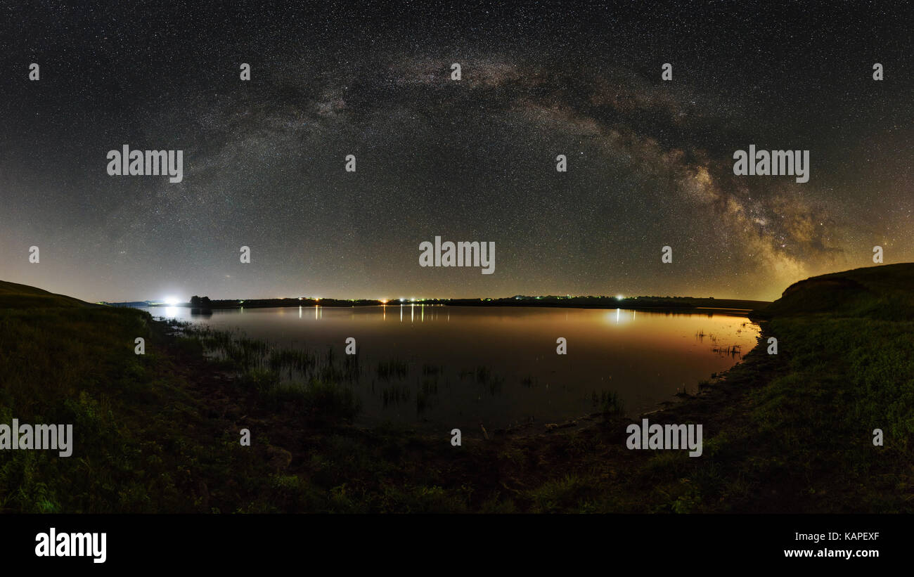 Milky Way over the lake Stock Photo