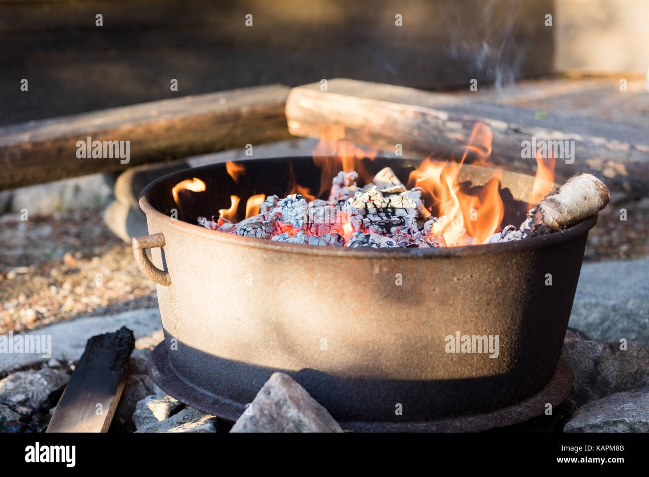 Hot Charcoal Fire Ready For Barbecue In Firepit Stock Photo