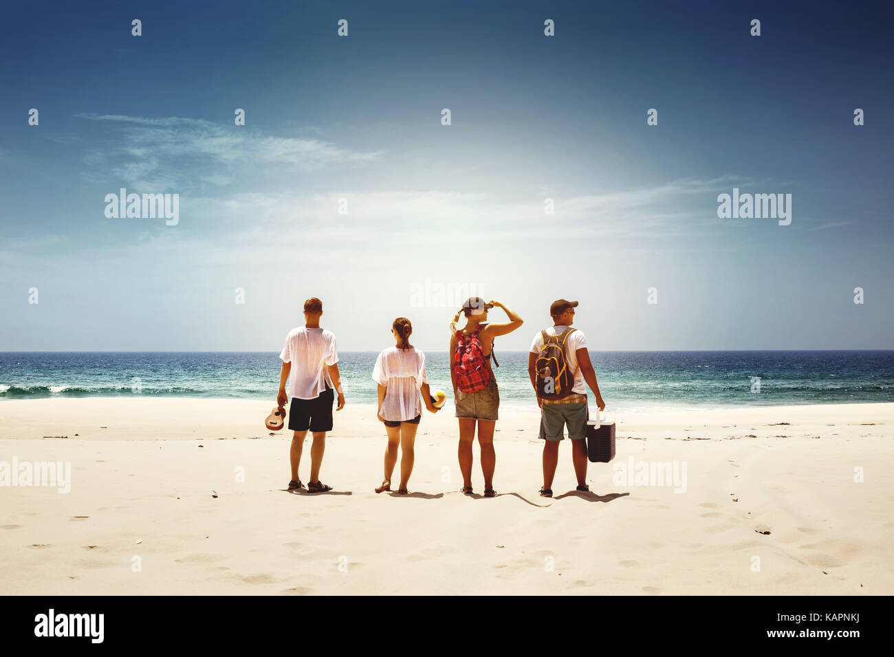 Friends travel beach sea concept Stock Photo