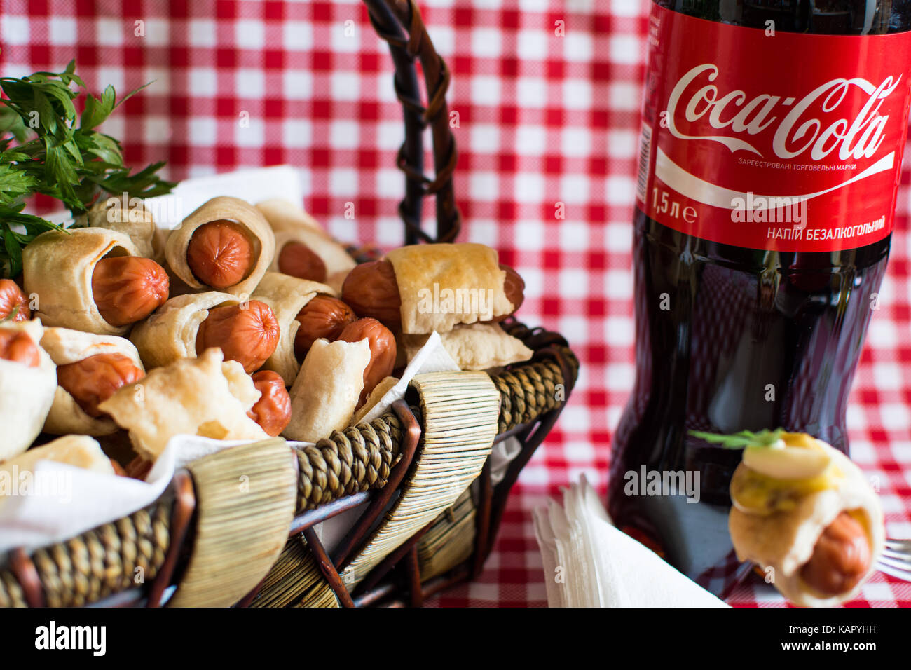 CocaCola and mini hot dog Stock Photo Alamy