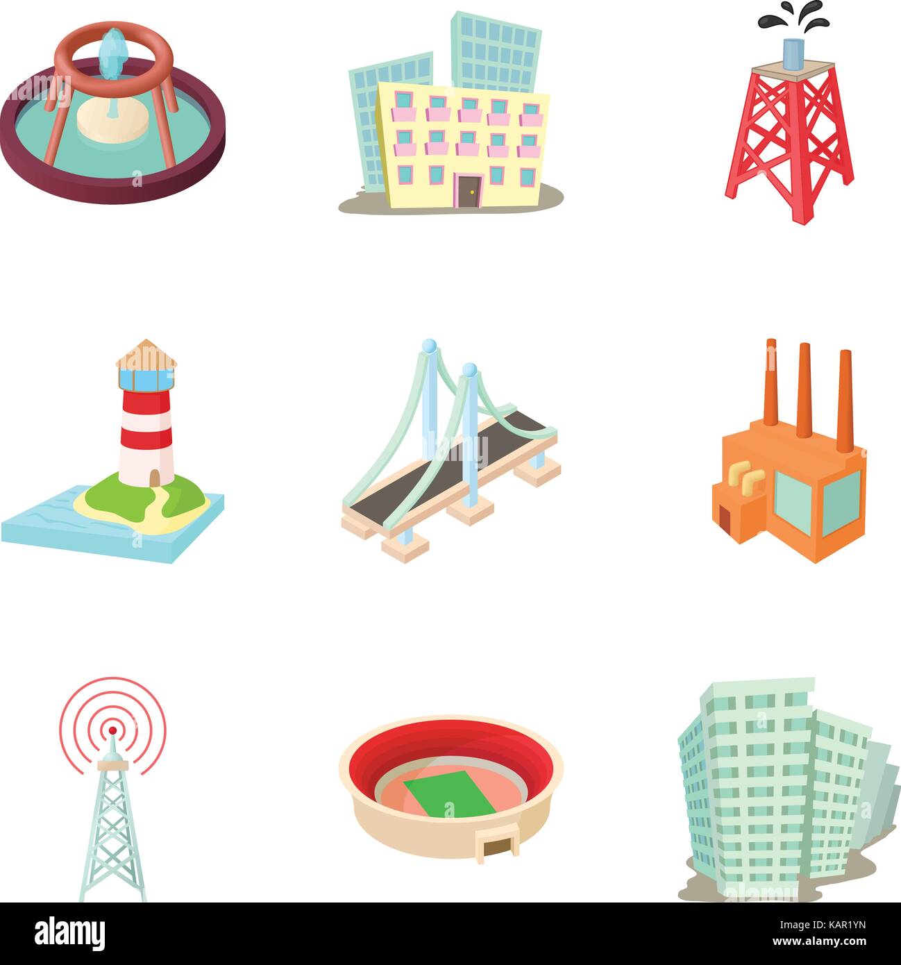 Urban infrastructure icons set, cartoon style Stock Vector Image & Art ...