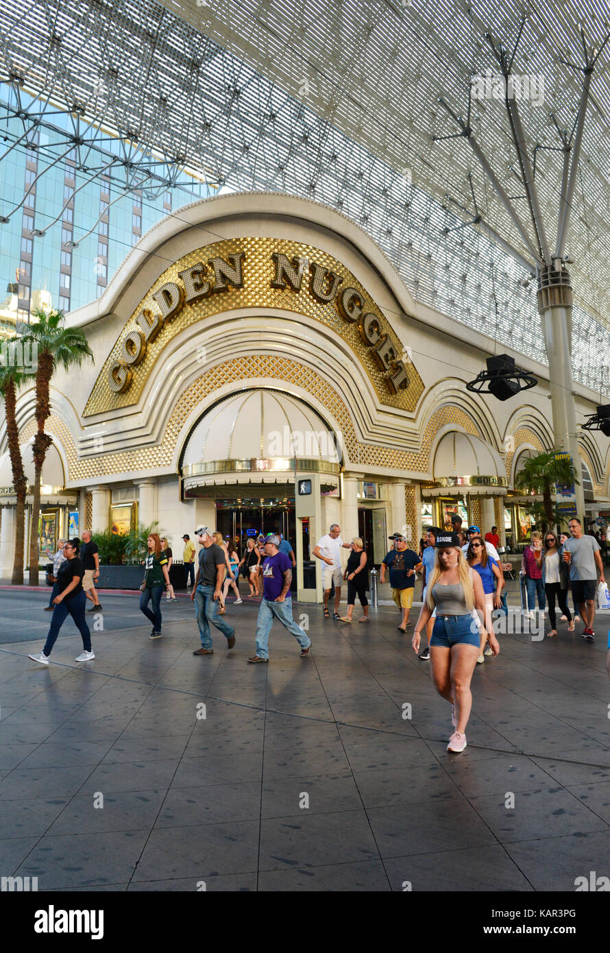 Front entrance of the Golden Nugget Casino in the Fremont district downtown Las Vegas with people in front. Stock Photo