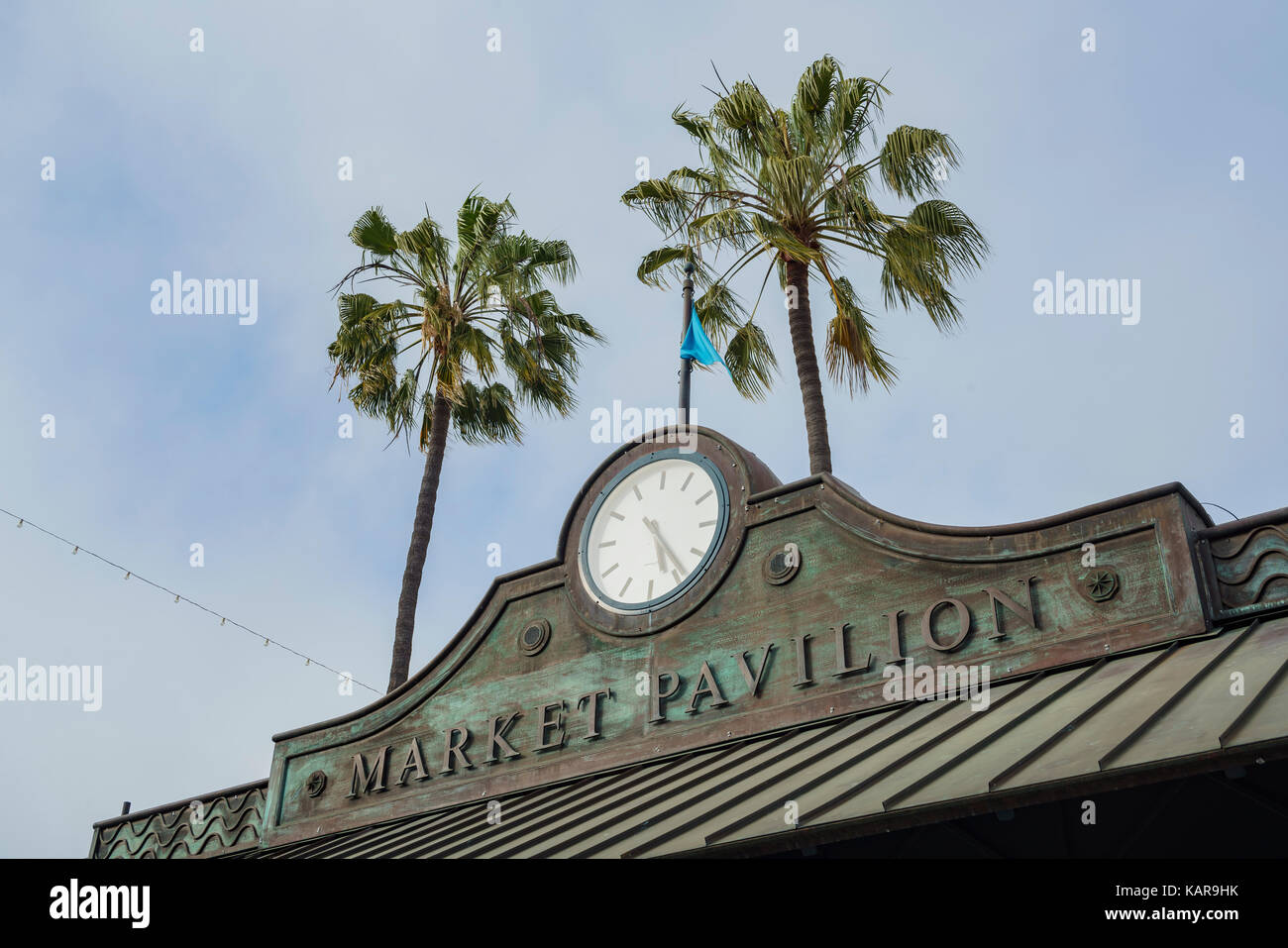Santa Monica, JUN 21 Old clock and palm trees of third street on JUN