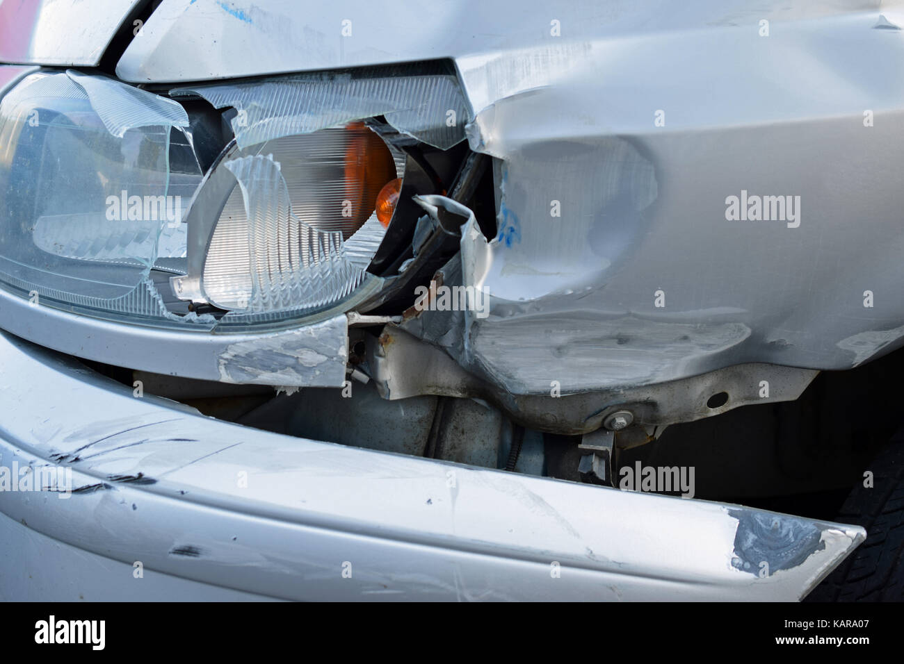 Damaged car after accident Stock Photo