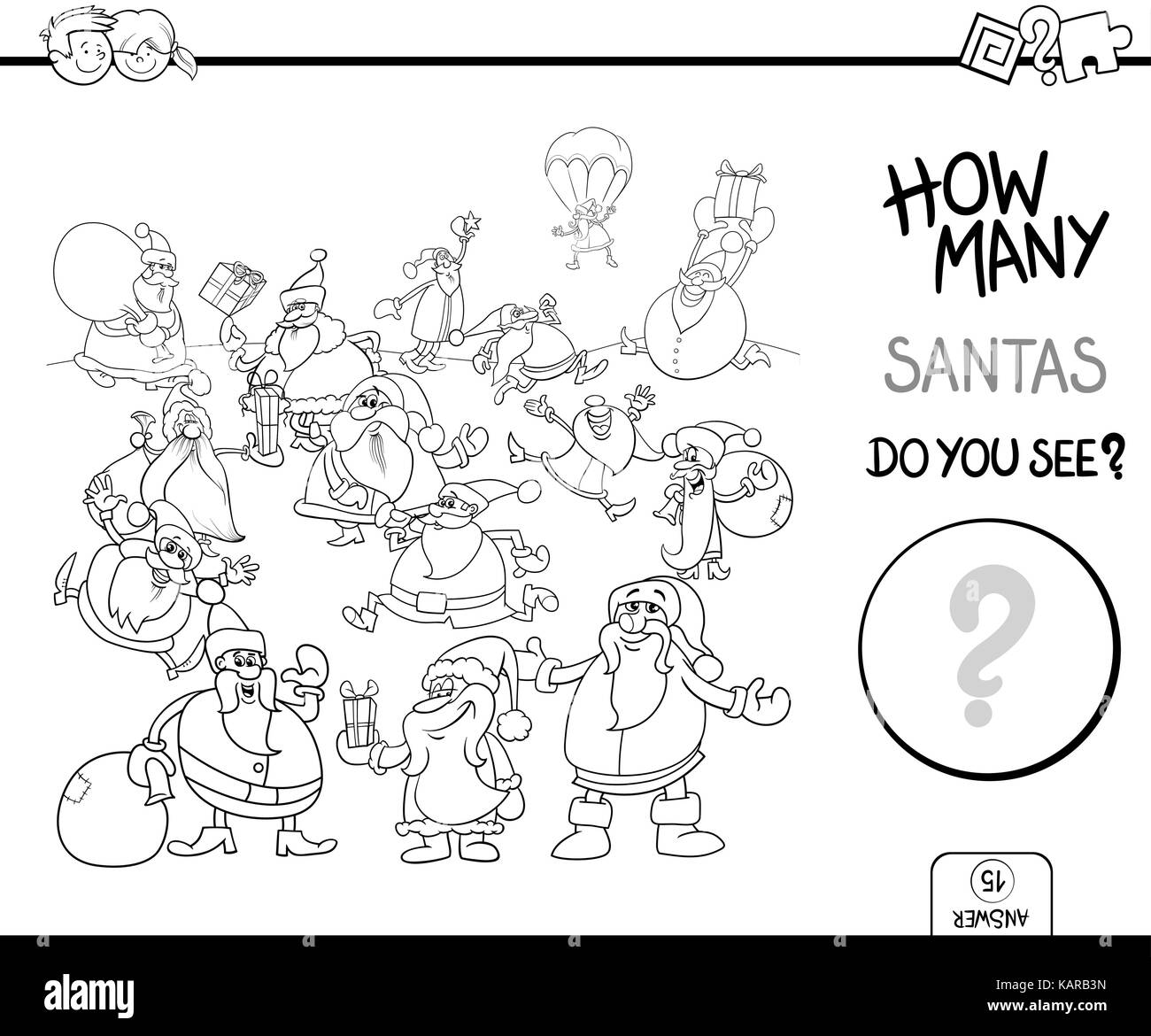 Black and White Cartoon Illustration of Educational Counting Game for ...