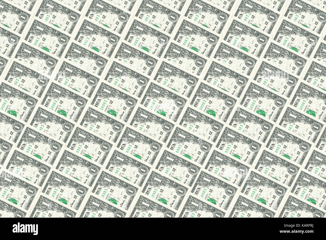 Old one dollar notes background. Textures and backgrounds. Stock Photo