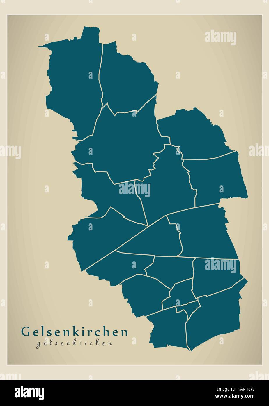 Modern City Map - Gelsenkirchen city of Germany with boroughs DE Stock