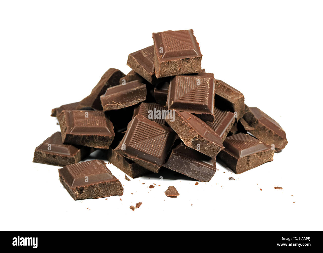 Closed Up Pile of Dark Chocolate Chunks Isolated on White Background ...