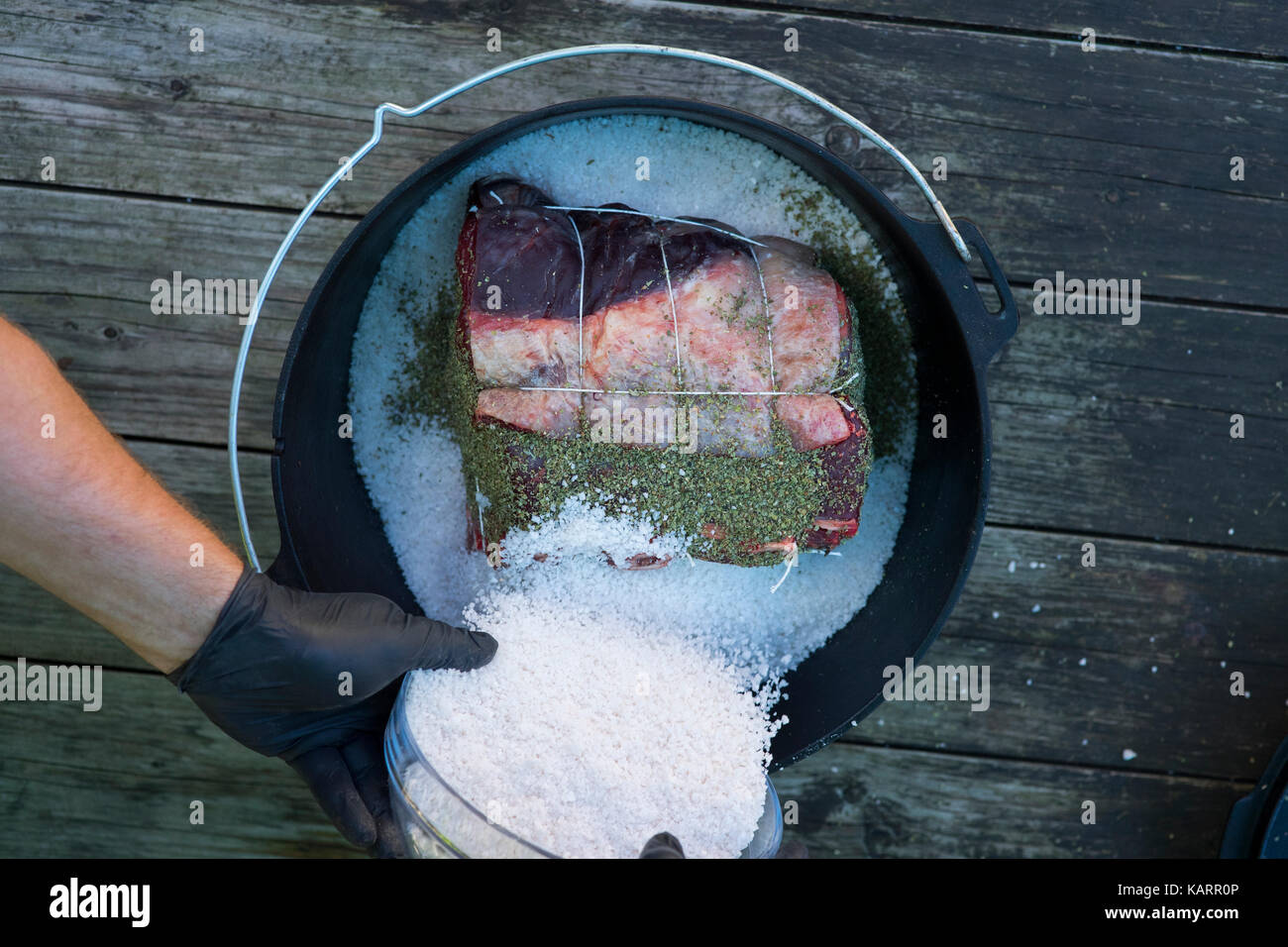 Cooking outside in a dutch oven Stock Photo