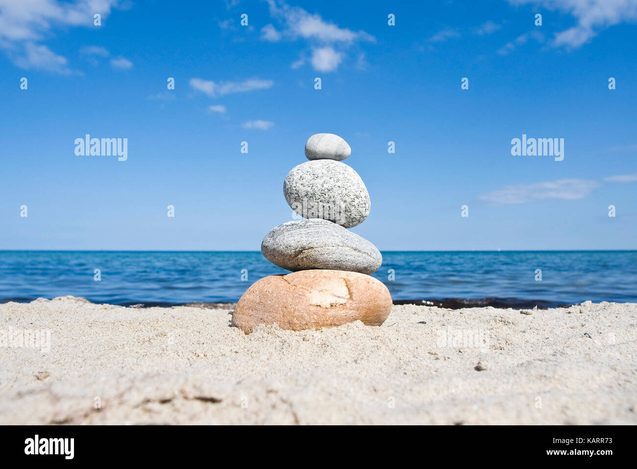 Baltic coast, stone pile on the beach, Ostseekueste, Steinstapel am Strand Stock Photo