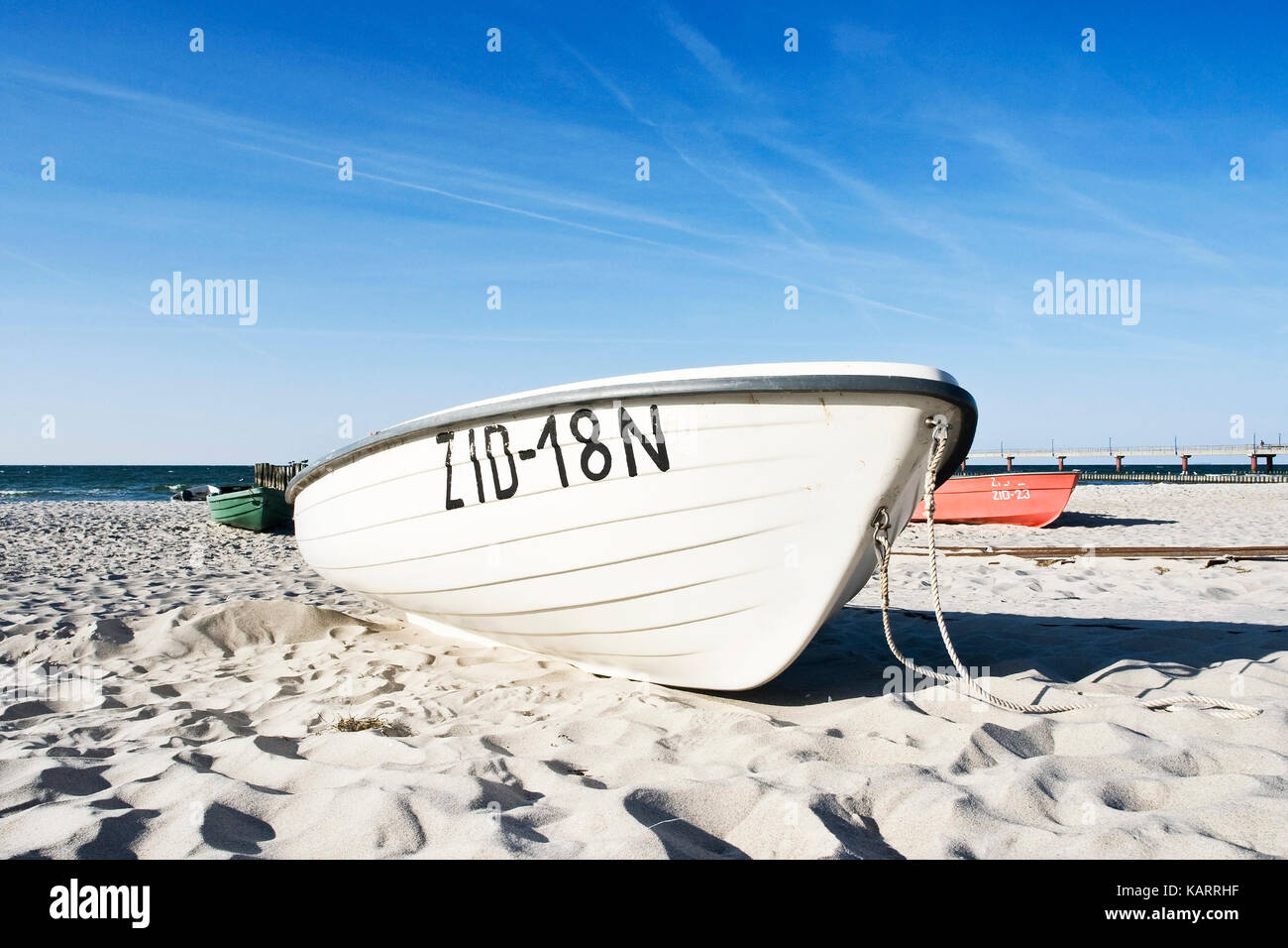 Zingst, boats on the beach, Boote am Strand Stock Photo