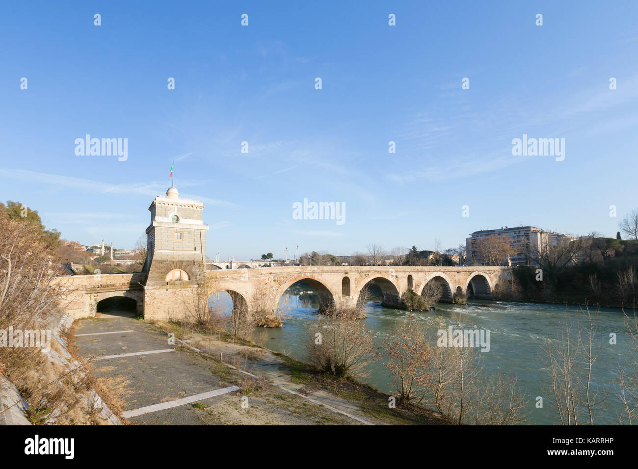 Milvian bridge, Rome, Italy Stock Photo