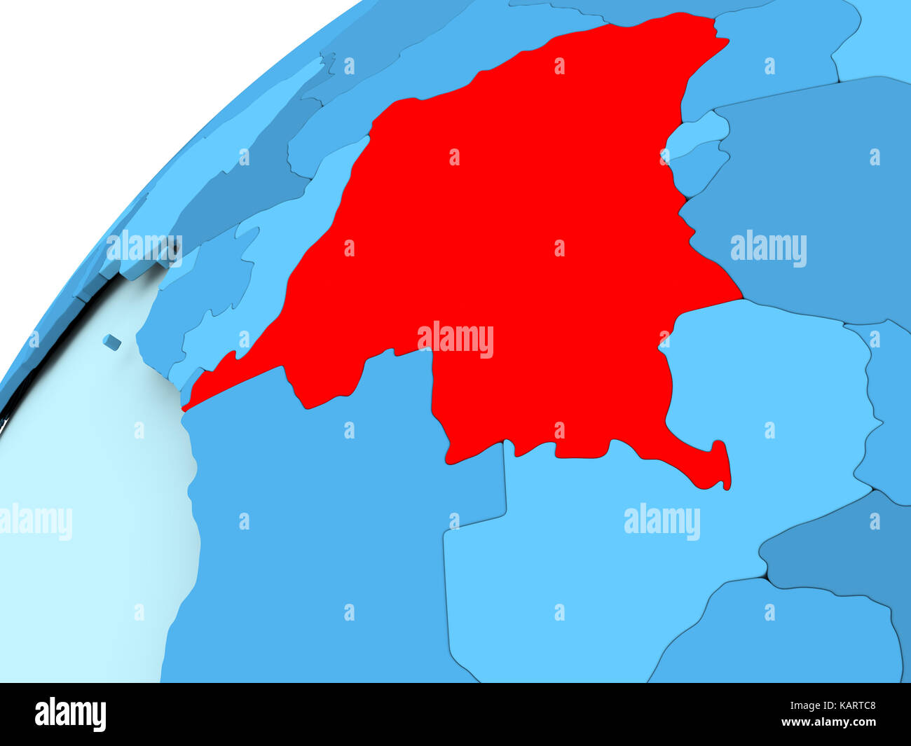 Democratic Republic of Congo in red on blue model of political globe ...