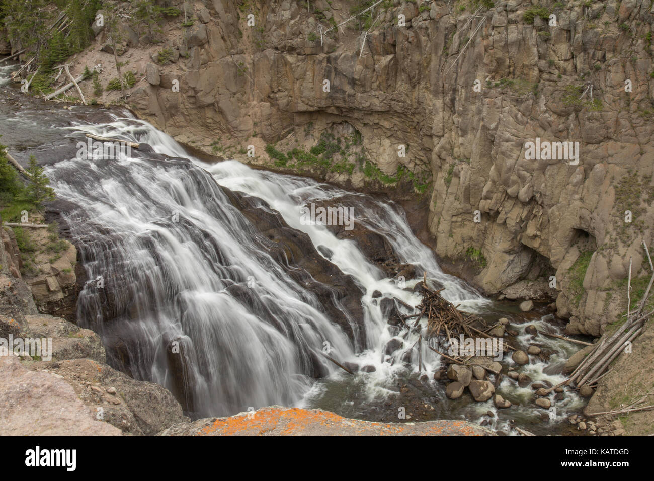 Gibbon river and Gibbon Falls in Yellowstone National Park, Wyoming, USA. Stock Photo