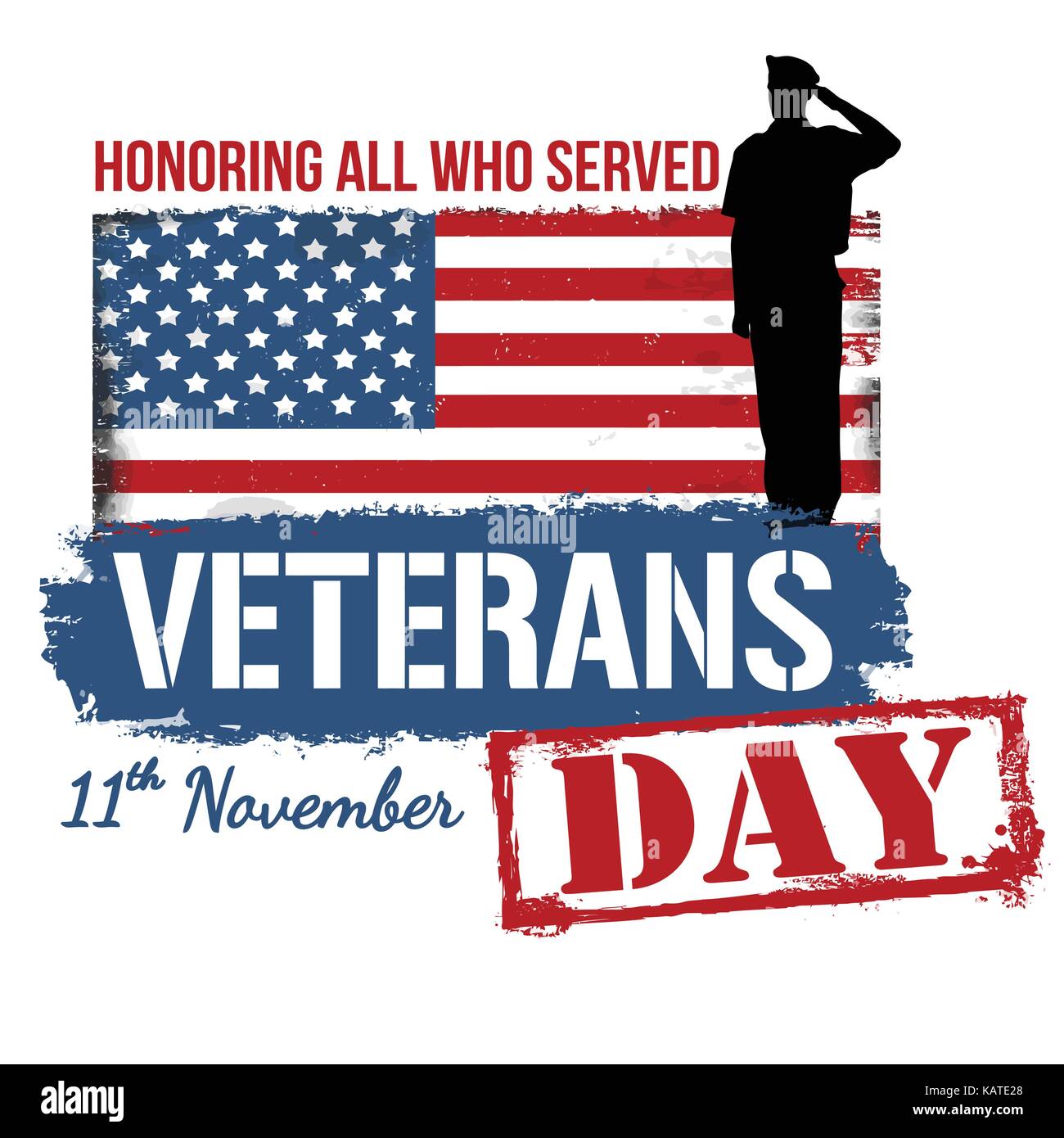 Veterans Day poster on white background, vector illustration Stock Vector