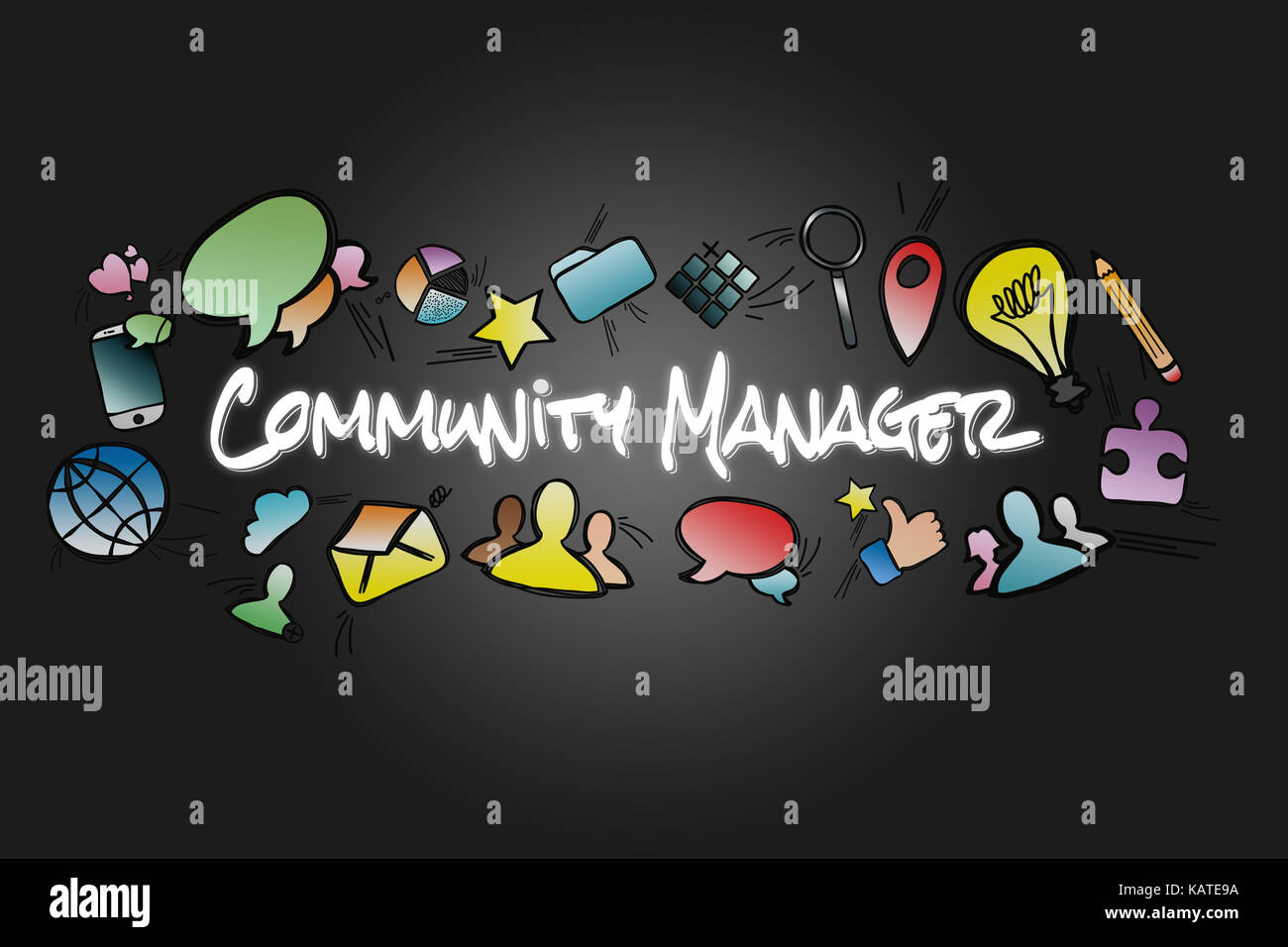 View of a Community manager title isolated on a background and ...