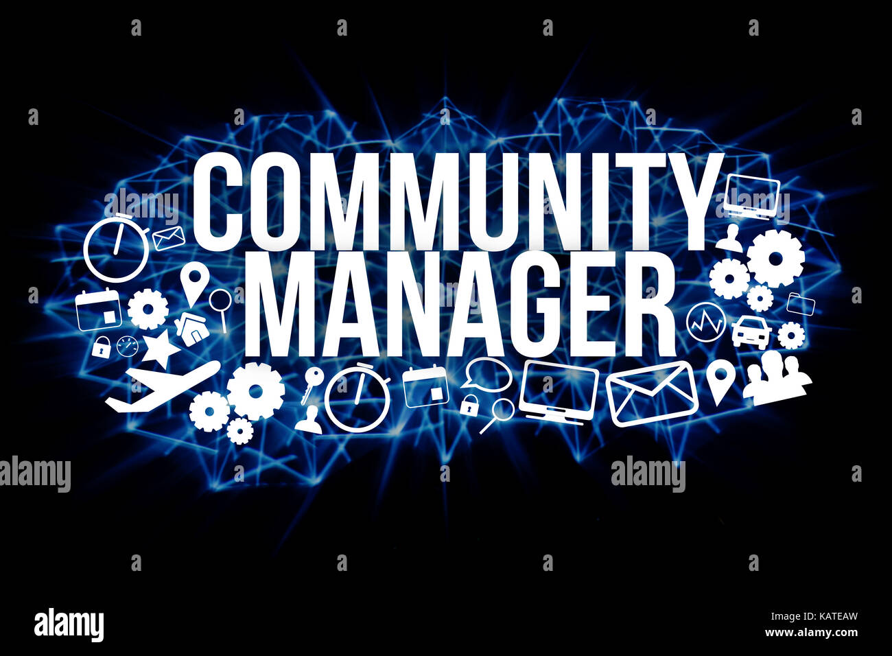 View of Community manager title isolated on a background and surounded ...