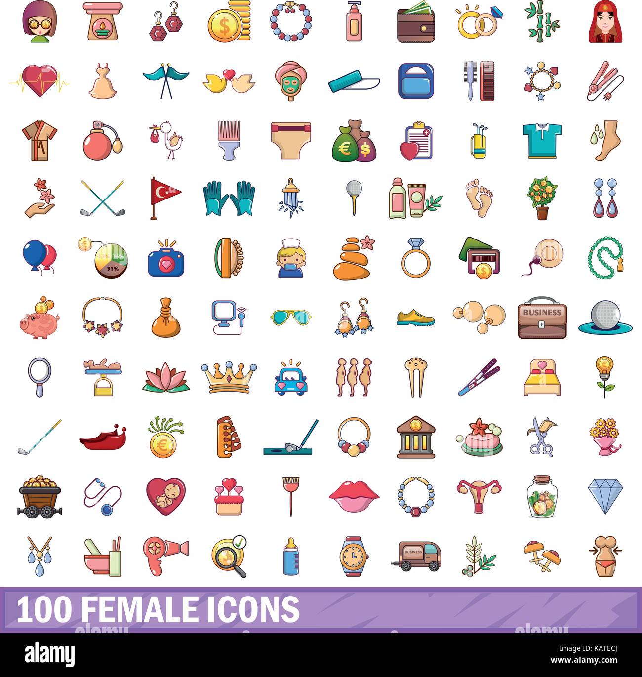 100 female icons set, cartoon style Stock Vector Image & Art - Alamy