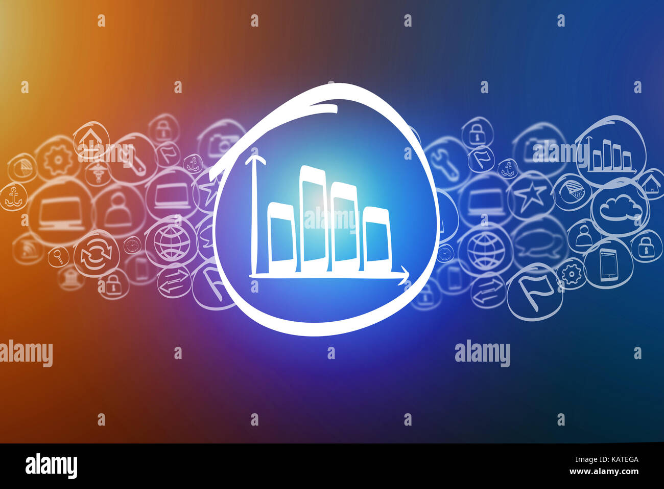 View of a Chart business graph mixed in a cloud of icon isolated on a ...