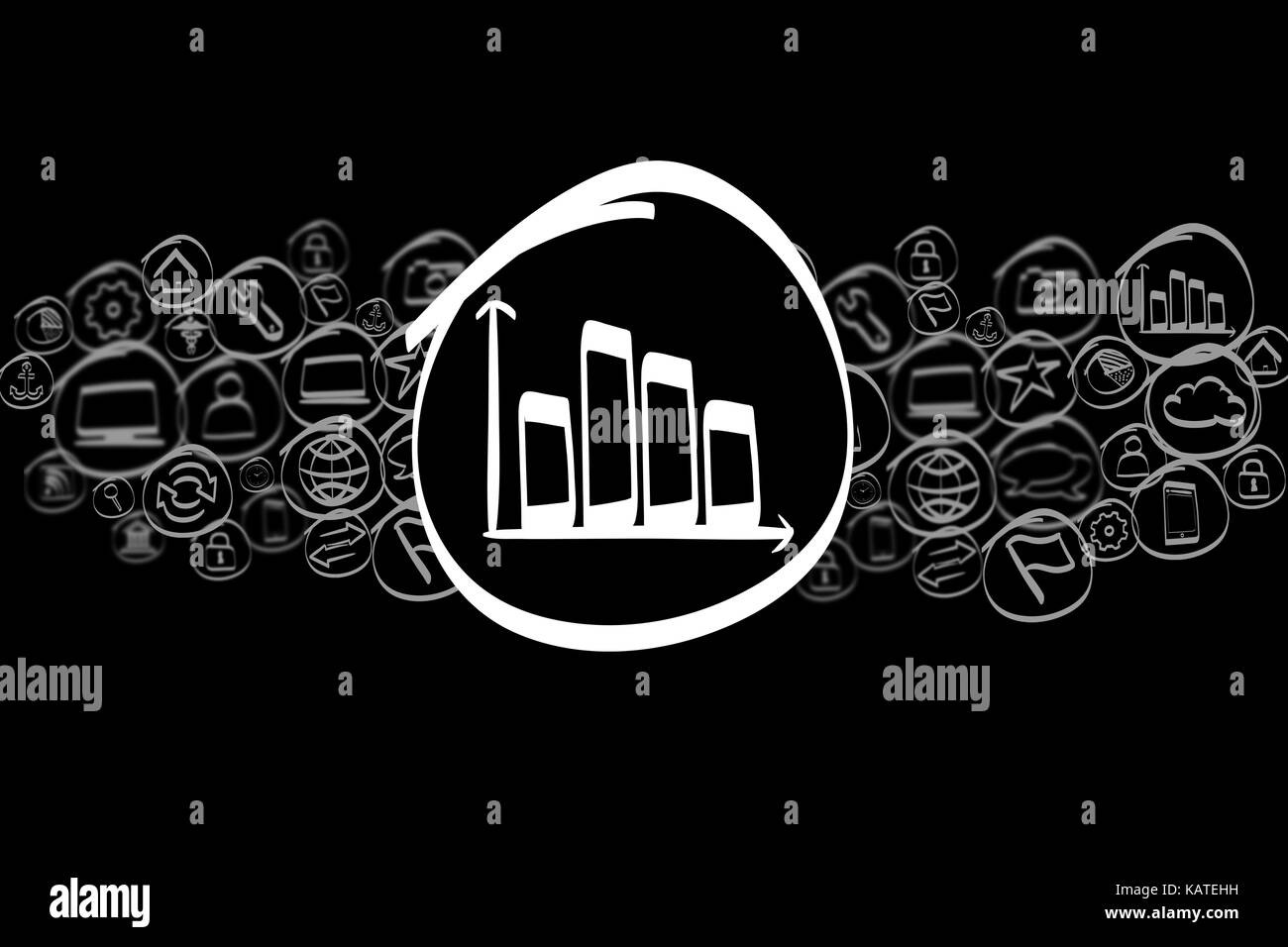 View of a Chart business graph mixed in a cloud of icon isolated on a ...