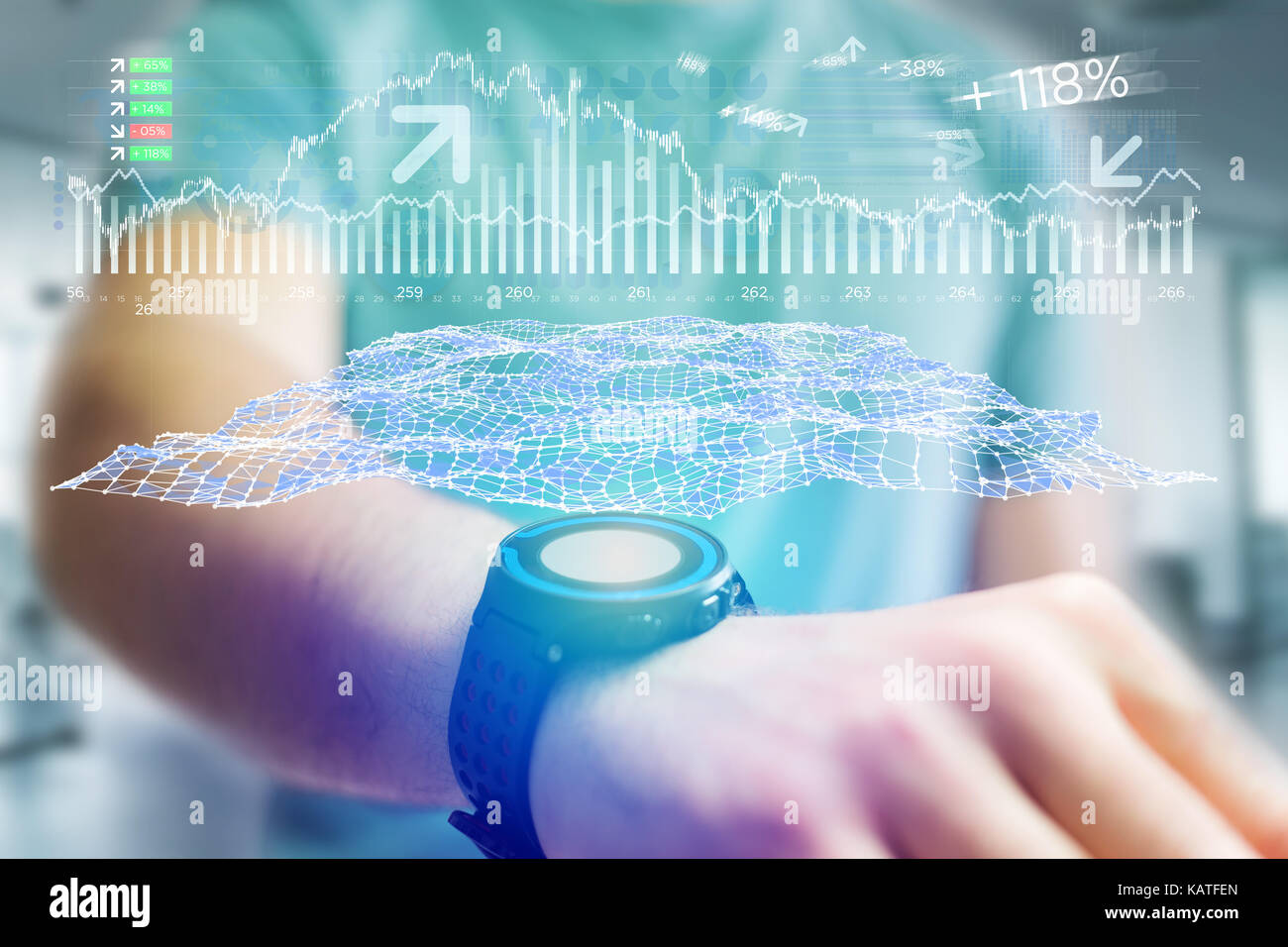 View of a Trading forex data interface on a futuristic smartwatch interface  - Business concept Stock Photo - Alamy