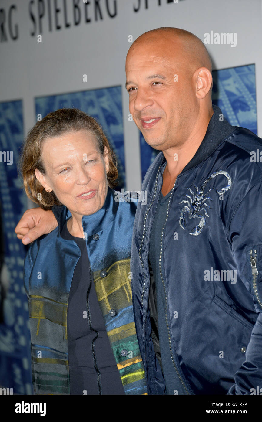 Los Angeles, USA. 26th Sep, 2017. Vin Diesel & mother Delora Vincent at the premiere for the HBO documentary 'Spielberg' at Paramount Studios, Hollywood. Picture Credit: Sarah Stewart/Alamy Live News Stock Photo