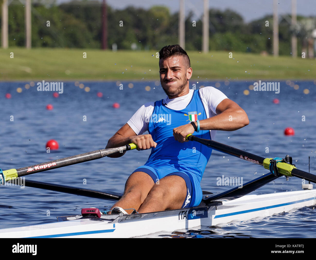 Sarasota-Bradenton, Florida, USA. 27th Sep, 2017. Salvatore Monfrecola of Team Italy during the (M1x) Men's Single Sculls - Semifinal in the World Rowing Championships being held at Nathan Benderson Park in Sarasota-Bradenton, Florida. Del Mecum/CSM/Alamy Live News Stock Photo