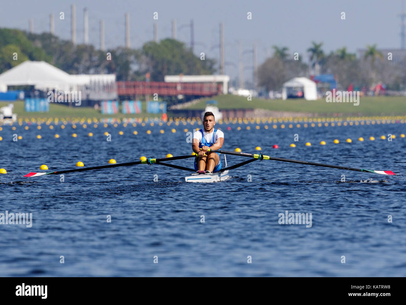 Sarasota-Bradenton, Florida, USA. 27th Sep, 2017. Salvatore Monfrecola of Team Italy during the (M1x) Men's Single Sculls - Semifinal in the World Rowing Championships being held at Nathan Benderson Park in Sarasota-Bradenton, Florida. Del Mecum/CSM/Alamy Live News Stock Photo