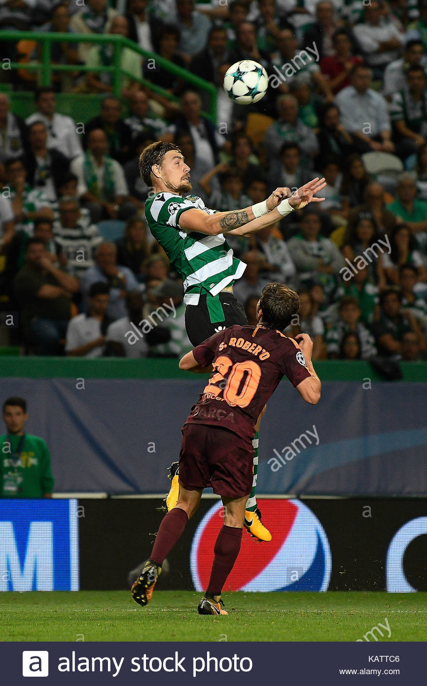 Lisbon Portugal 27th Sep 2017 Sebastian Coates and Sergi Roberto are in