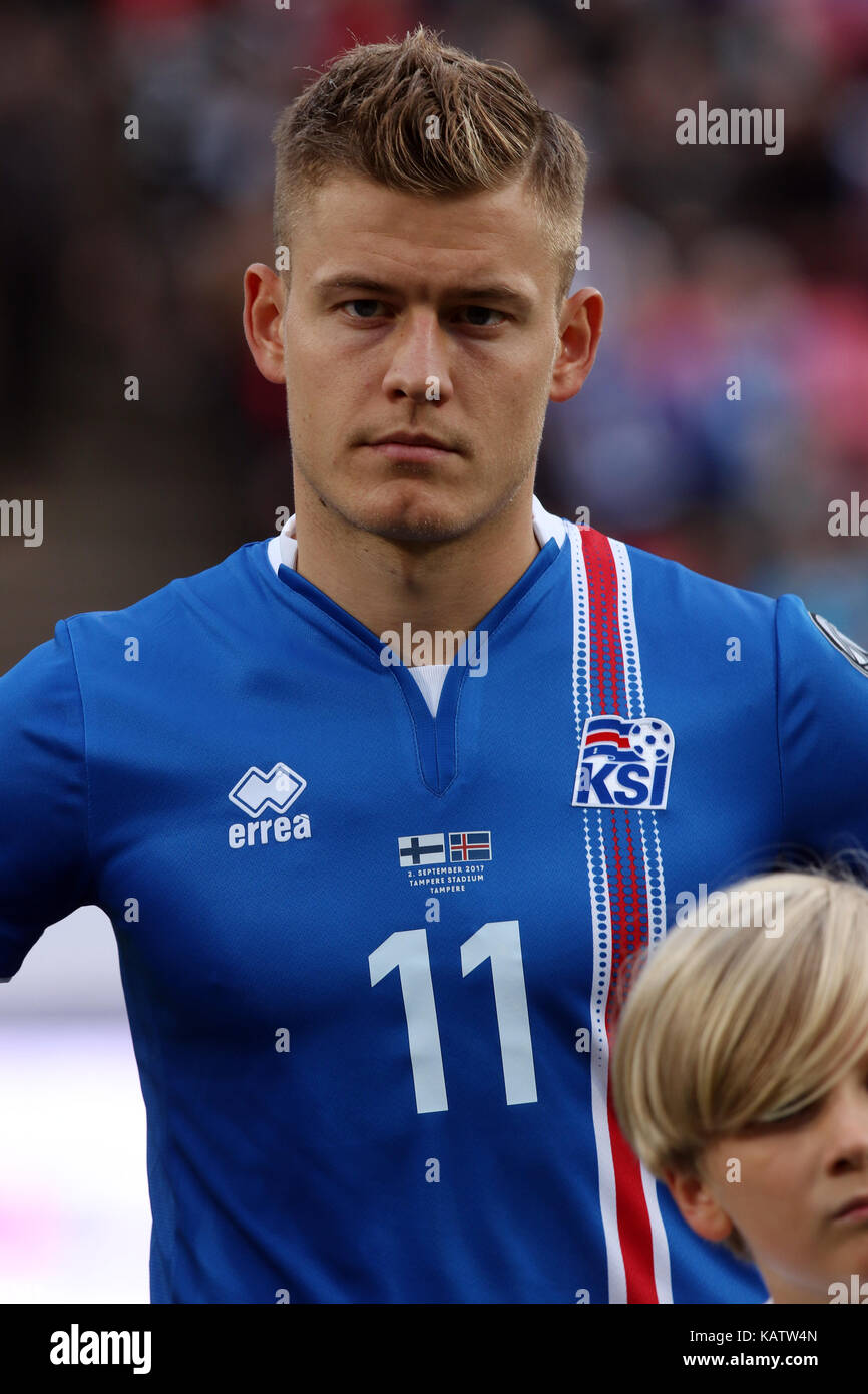 2.9.2017, Ratina Stadion, Tampere, Finland. FIFA World Cup 2018 Qualifying match, Finland v Iceland. Alfred Finnbogason - Iceland Stock Photo