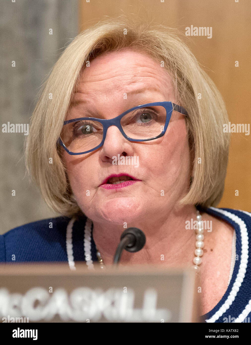 United States Senator Claire McCaskill (Democrat of Missouri) listens to testimony before the United States Senate Committee Homeland Security and Governmental Affairs on 'Threats to the Homeland' on Capitol Hill in Washington, DC on Wednesday, September 27, 2017. Credit: Ron Sachs/CNP /MediaPunch Stock Photo