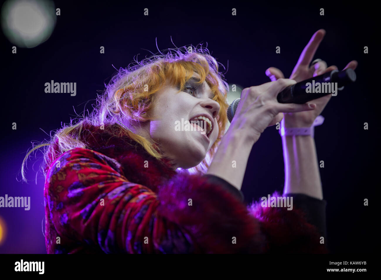 The Canadian musician, singer and songwriter Claire Elise Boucher is better known by her stage name Grimes and here performs a live concert at the Norwegian music festival Øyafestivalen 2013. Norway, 08/08 2013. Stock Photo