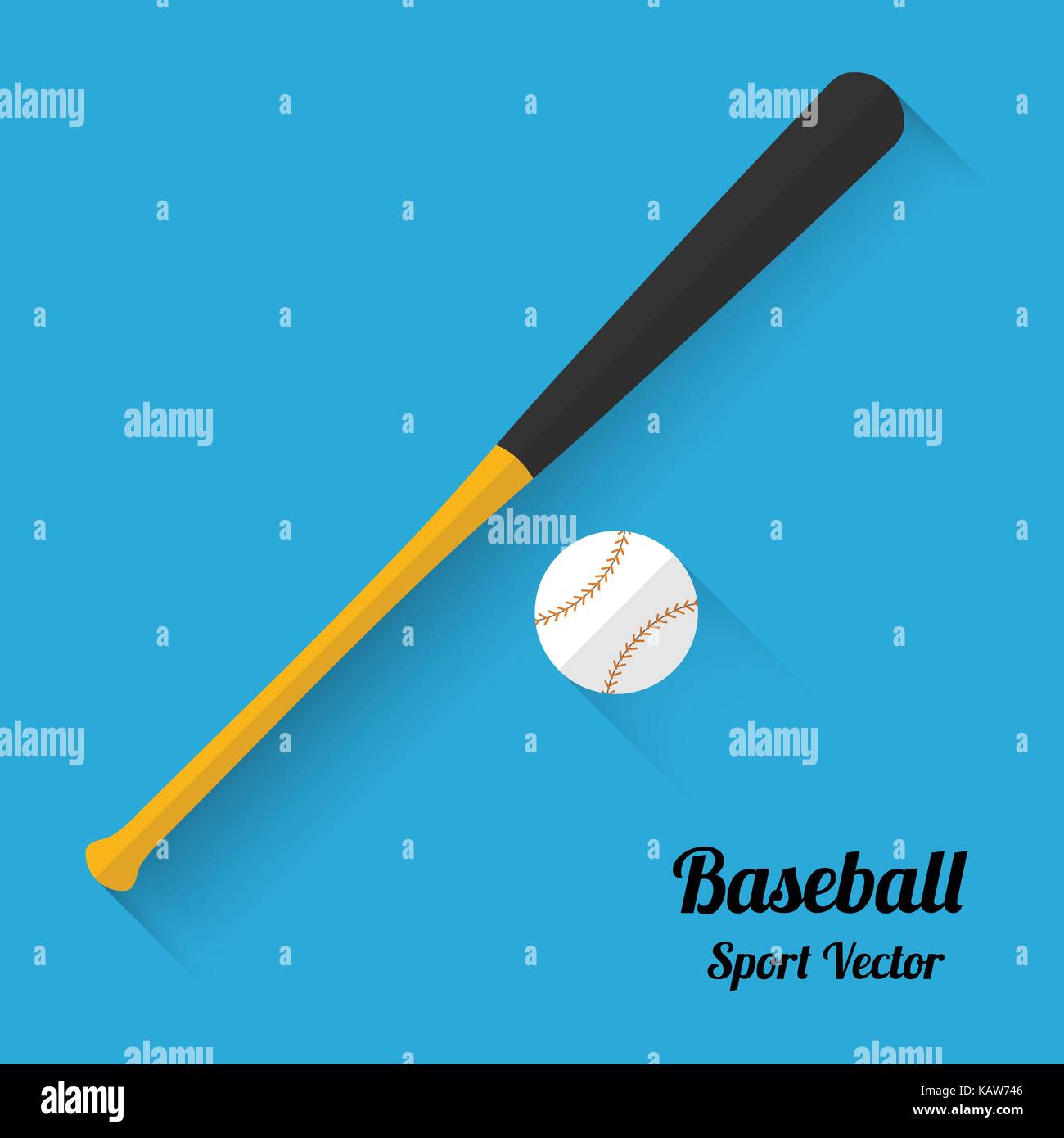 baseball bats and ball icon with long shadow.Flat design style modern vector illustration. Isolated on stylish color background. Elements in flat desi Stock Vector