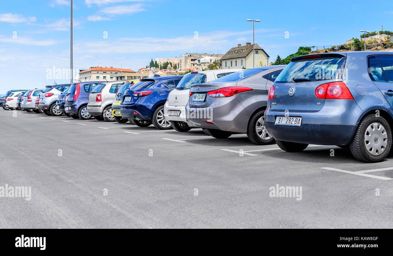 Parking cars in the port. Stock Photo