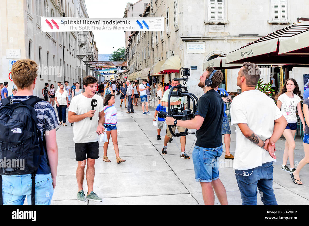 Grupa TV crew working on the street Stock Photo