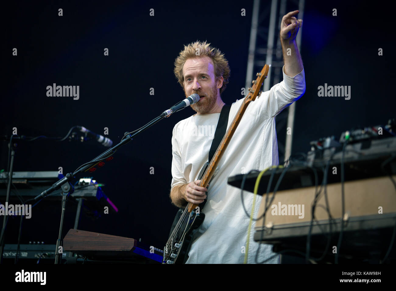 The British electronic music band Hot Chip performs a live concert at