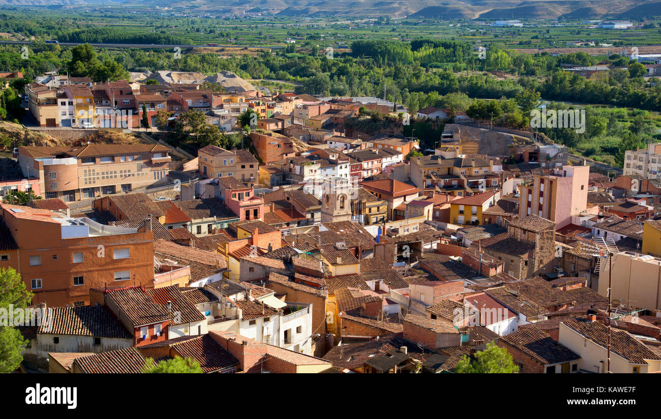 an aerial view of the roofs of the old town of Fraga, in Spain Stock Photo