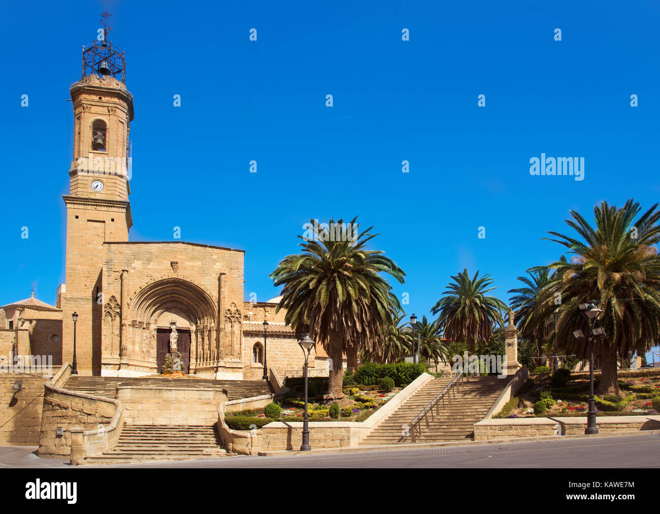 a view of the facade of the Colegiata de Santa Maria la Mayor in Caspe, Spain Stock Photo