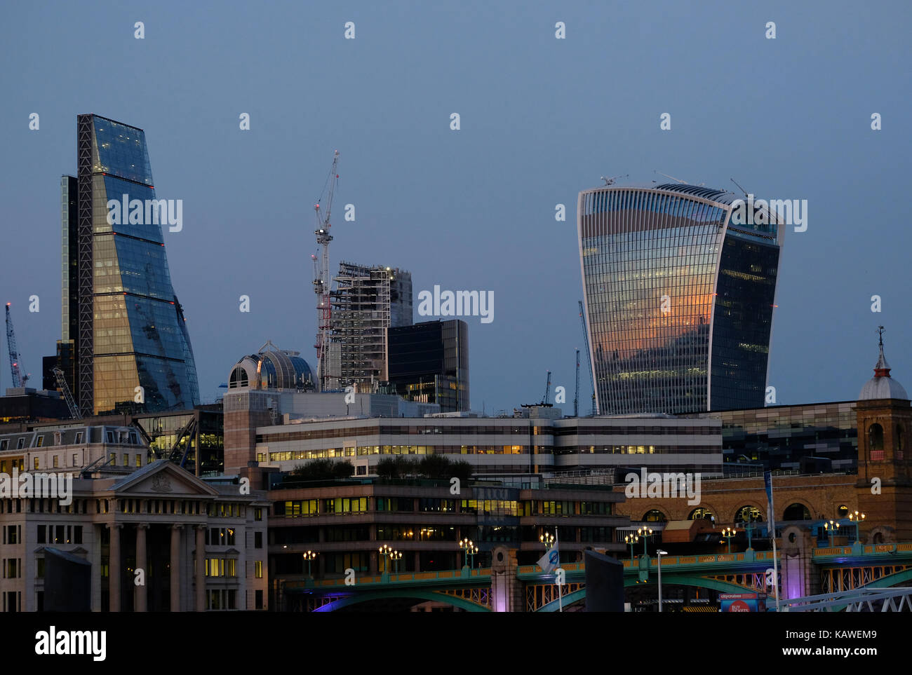 London skyline at sunset showing iconic buildings at 20 Fenchurch ...