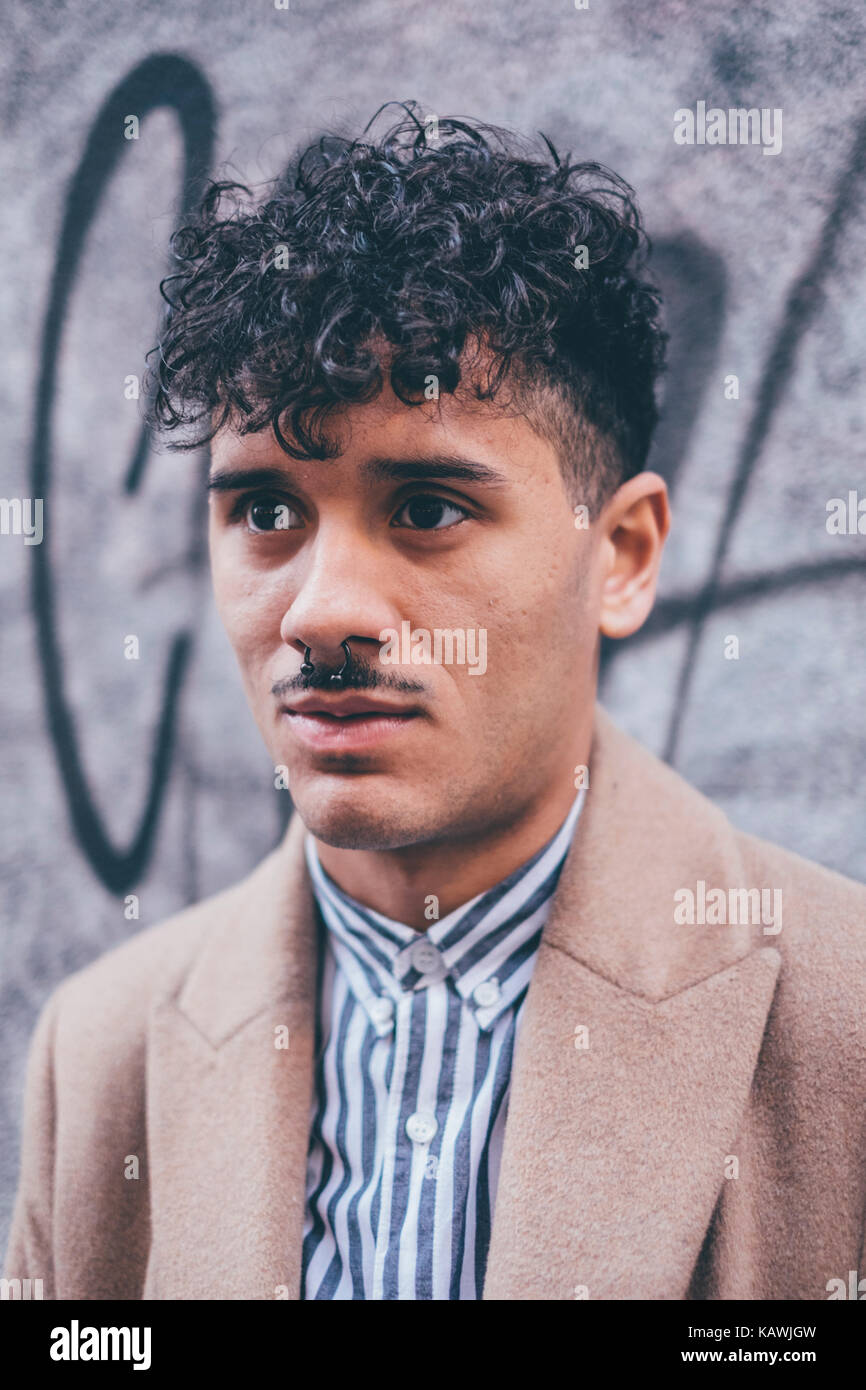 Guy with moustache // Street style in Madrid Stock Photo