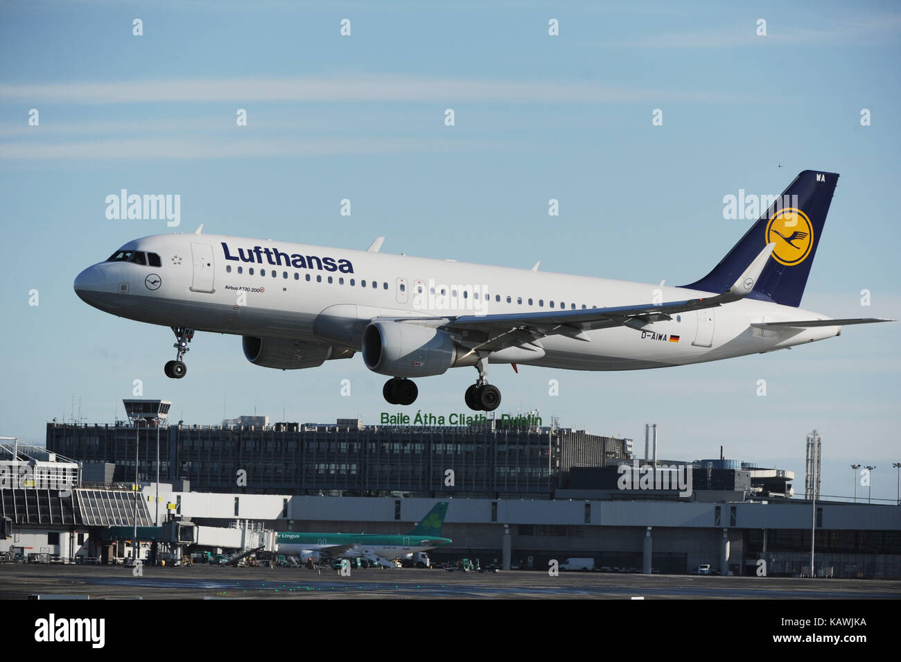 A Lufthansa Airbus A321 pictured landing at Dublin Airport Stock Photo