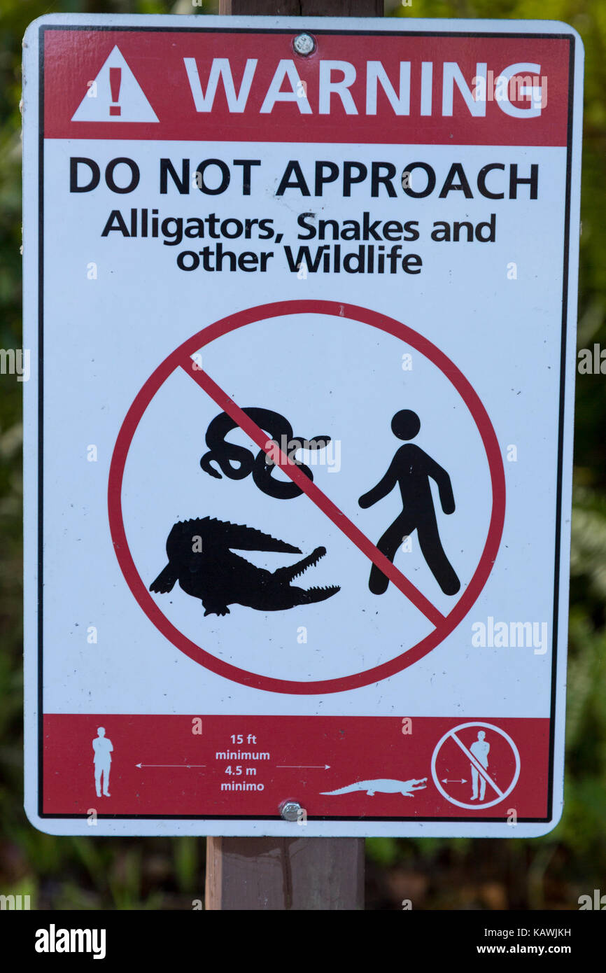 Everglades National Park, Florida. Wildlife warning Sign Stock Photo