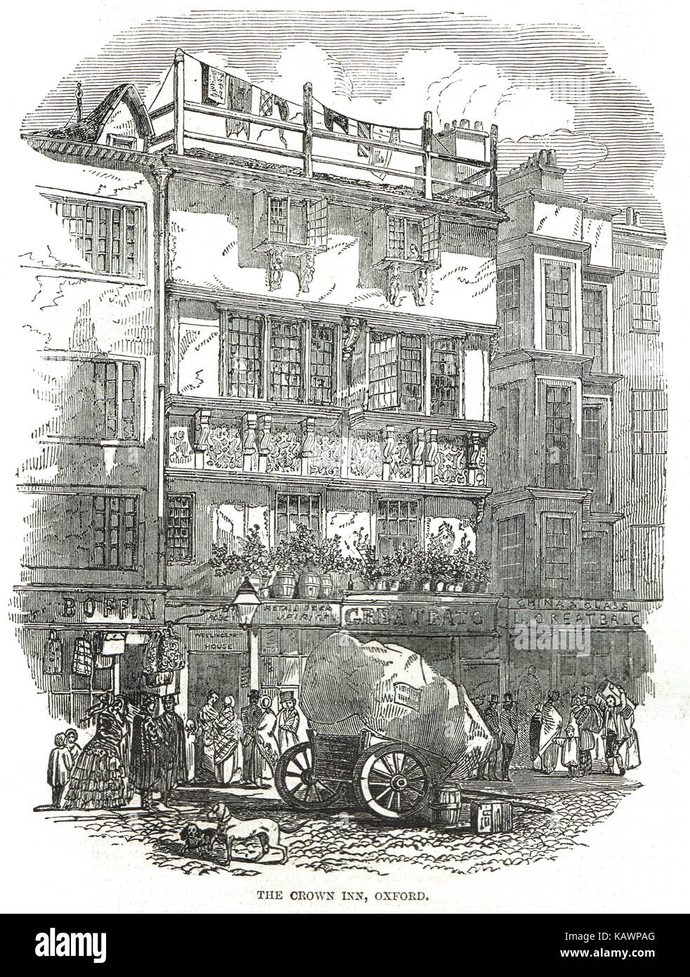 The Crown Tavern, Oxford where Shakespeare stayed, 1848 illustration Stock Photo