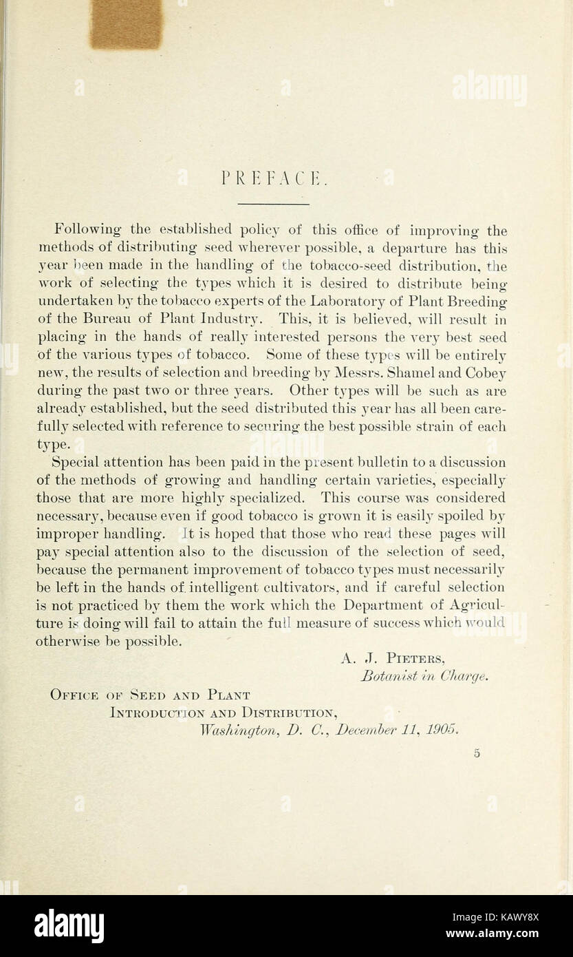 Varieties of tobacco seed distributed in 1905 6, with cultural directions (Page 5) BHL41939365 Stock Photo