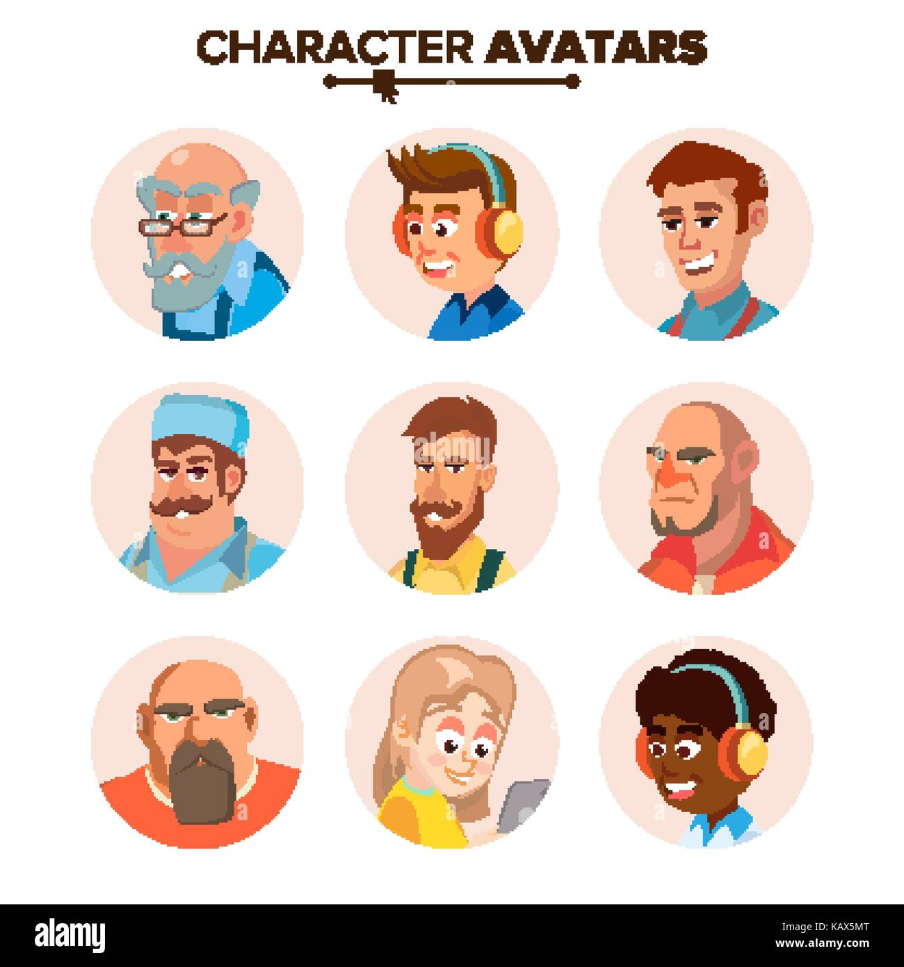 People Characters Avatars Set Vector. Cartoon Flat Isolated Illustration Stock Vector