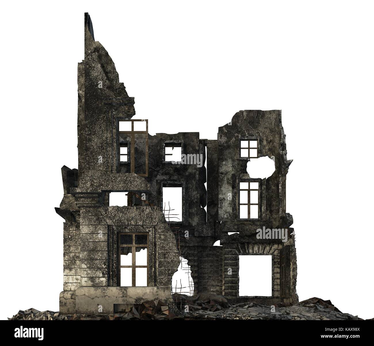 Ruined Building Isolated On White 3D Illustration Stock Photo - Alamy